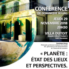 Conférence de Monsieur Dominique Bourg sur le thème  Planète : état des lieux et perspectives